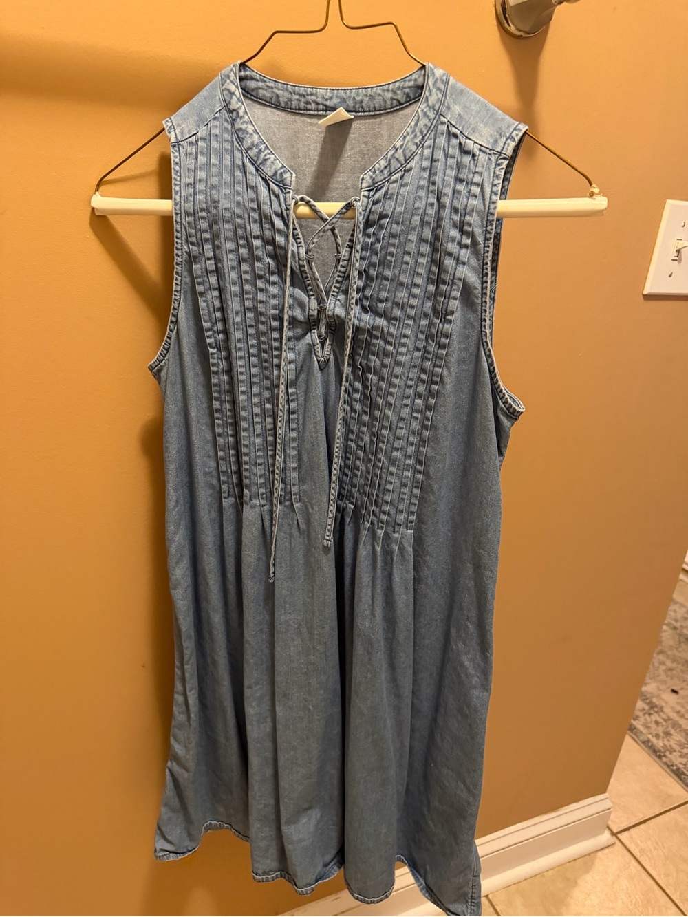 Old Navy Light Blue Denim Sleeveless Tie-Front Dress